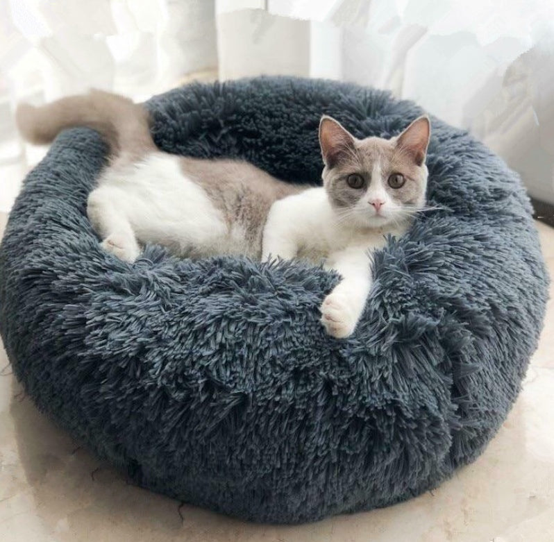 Soft Round Plush Bed for Cats & Small Dogs
