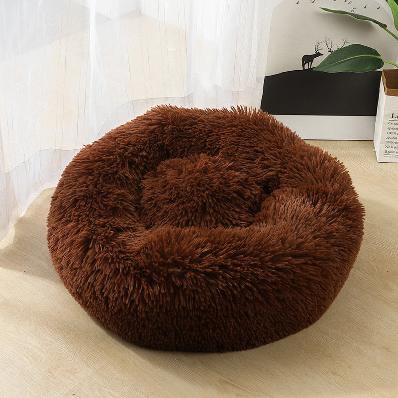 Soft Round Plush Bed for Cats & Small Dogs