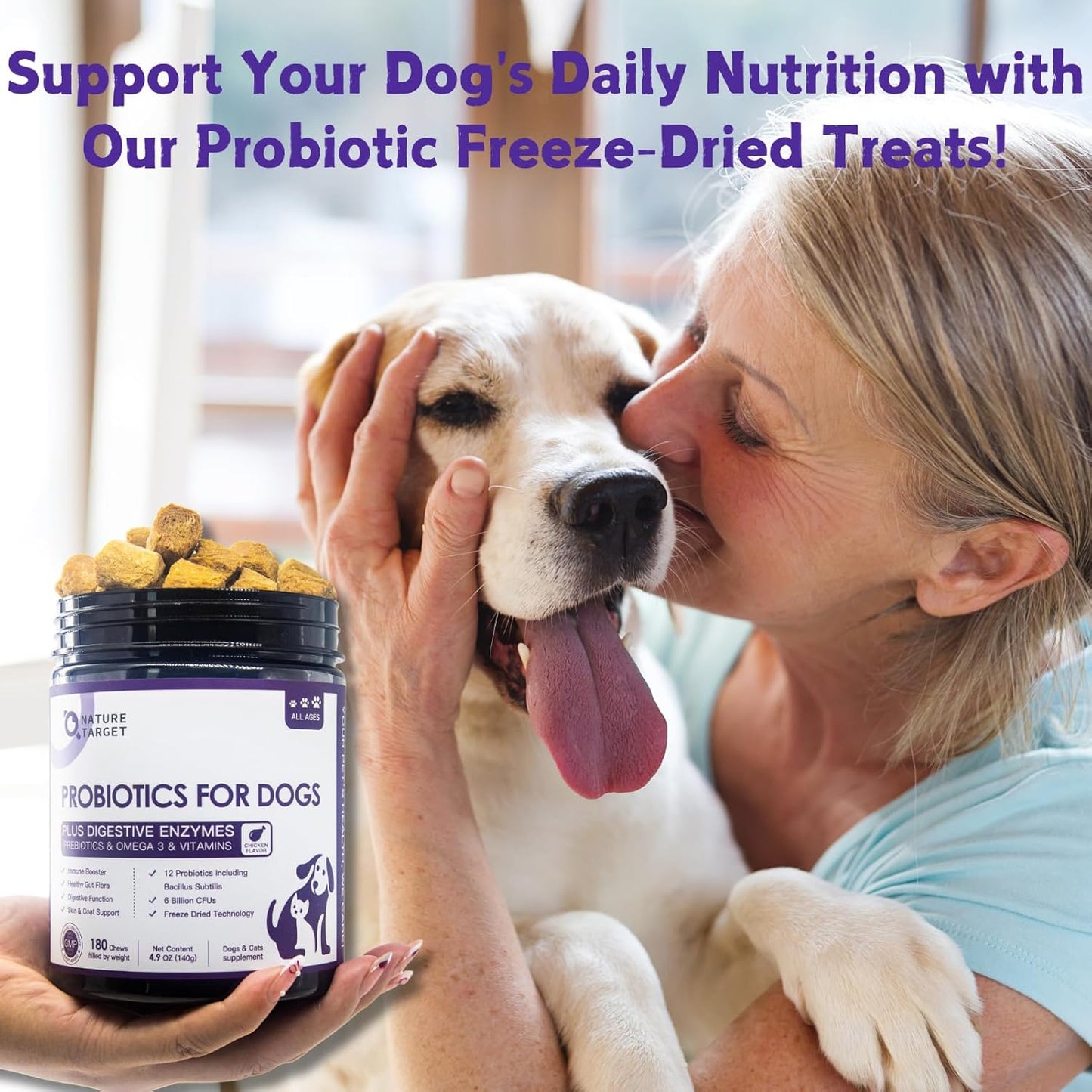 Probiotics for Dogs & Cats, 6 Billion CFUs, Freeze Dried with Prebiotics and Enzymes
