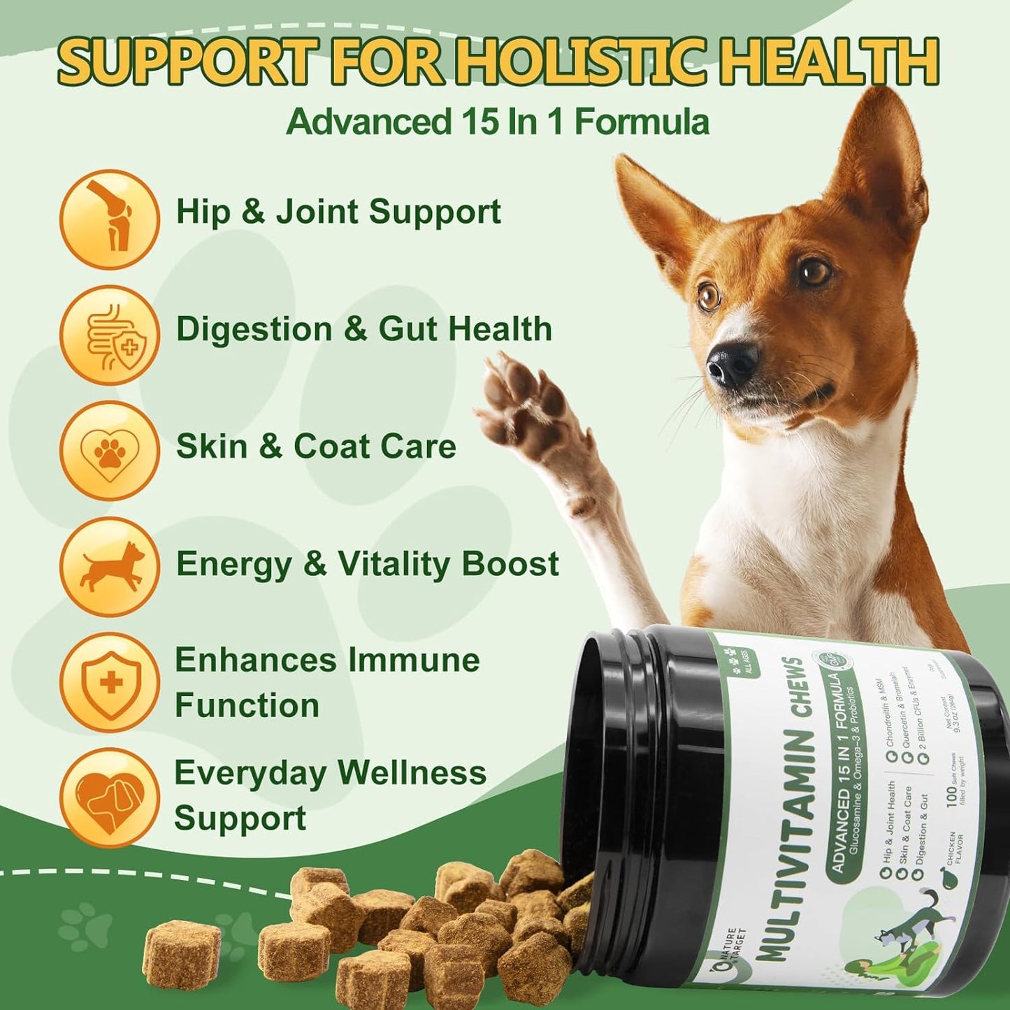 Dog & Cat Multivitamin Complete Supplement with MSM & Glucosamine, Omegas 3 & 6, Probiotics