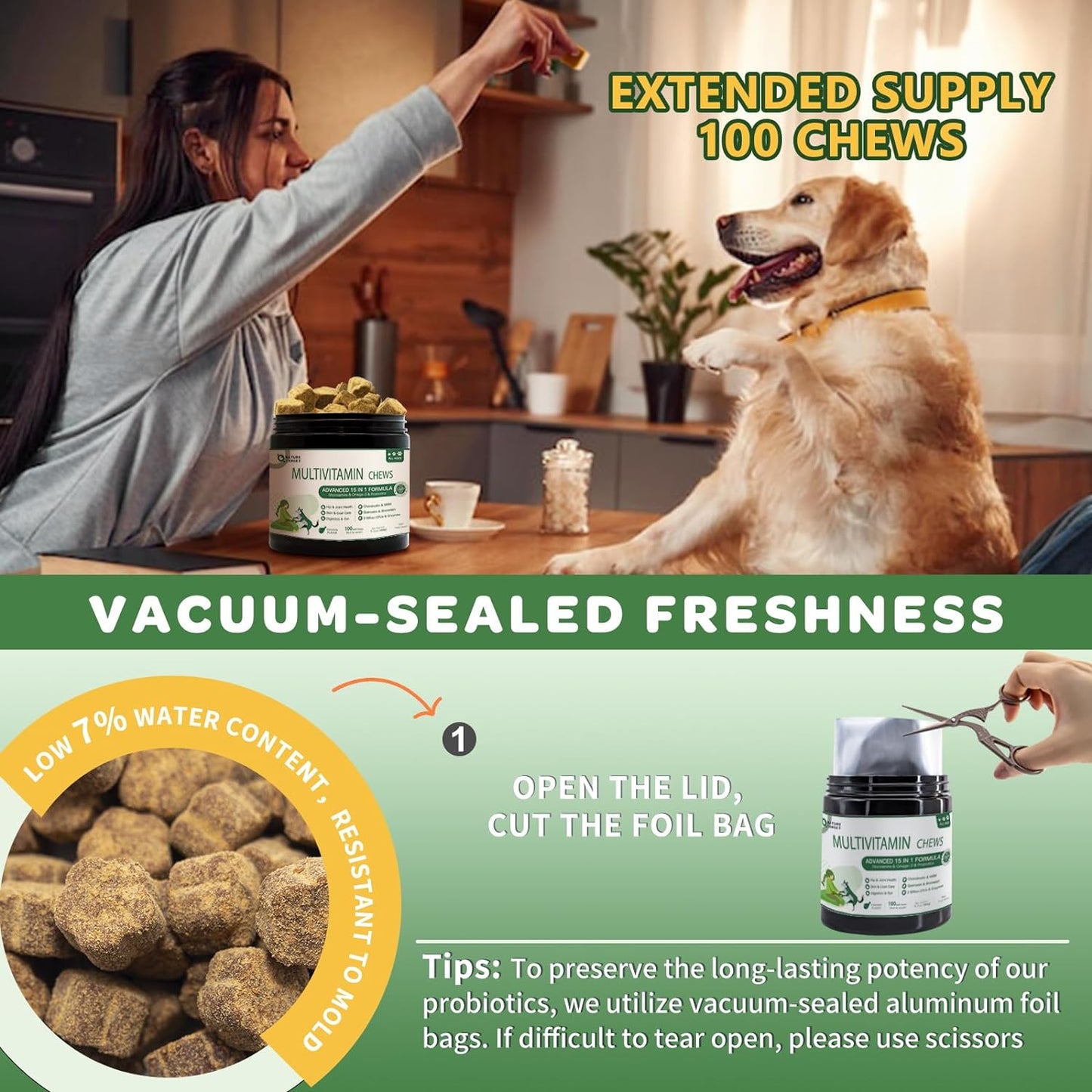 Dog & Cat Multivitamin Complete Supplement with MSM & Glucosamine, Omegas 3 & 6, Probiotics