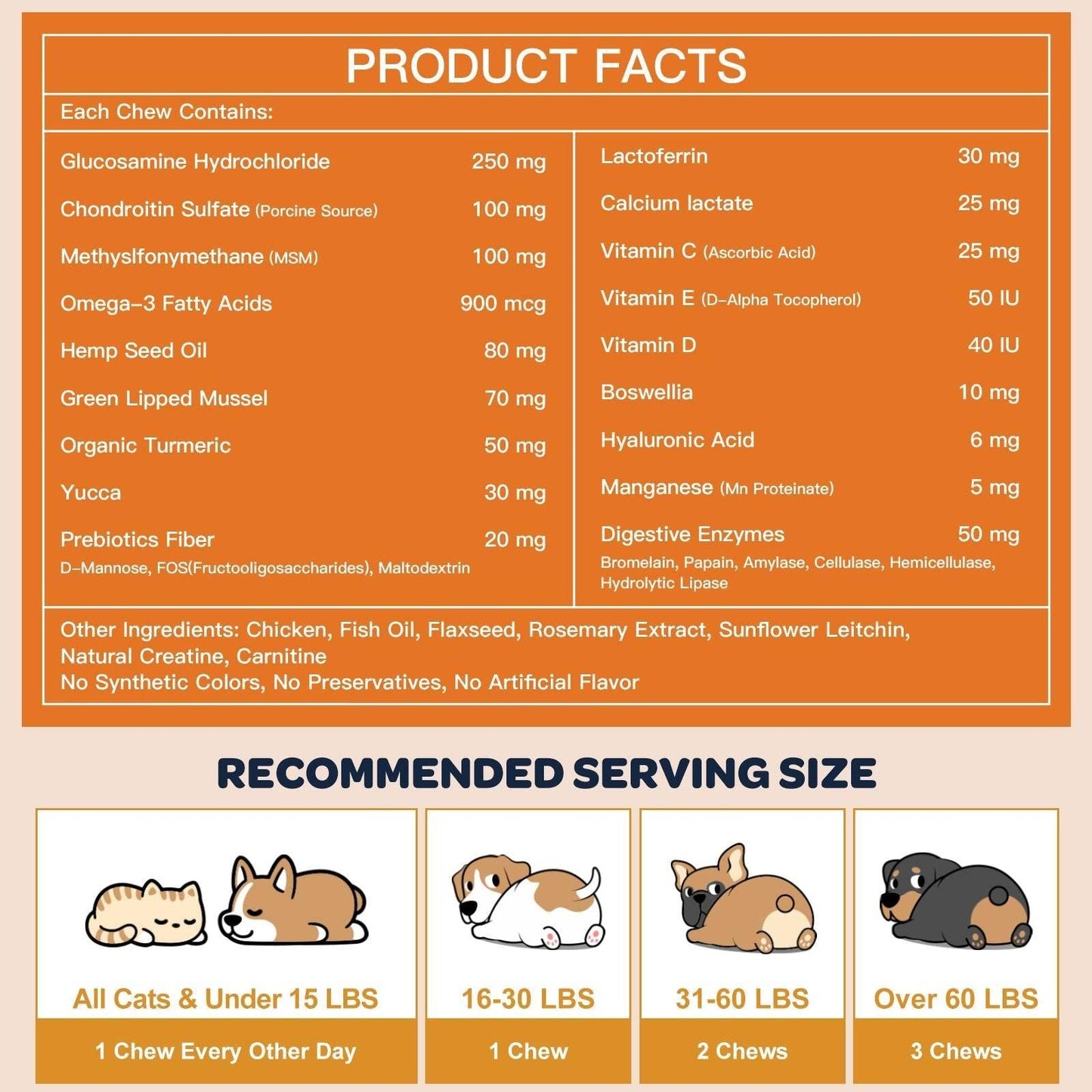 Glucosamine Chews for Dog & Cat, with Skin, Coat, Digestive and Immune Health