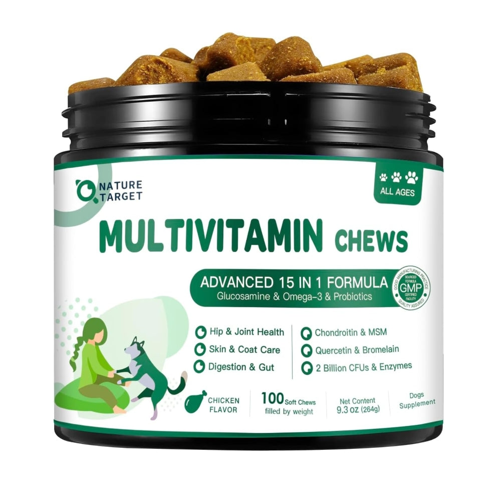 Dog & Cat Multivitamin Complete Supplement with MSM & Glucosamine, Omegas 3 & 6, Probiotics