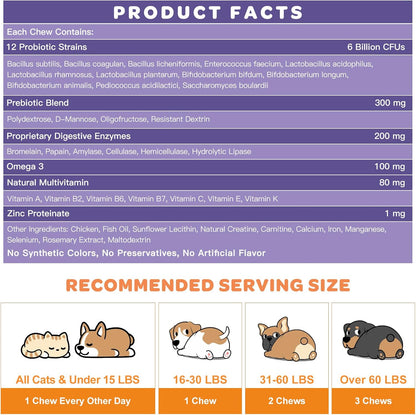 Probiotics for Dogs & Cats, 6 Billion CFUs, Freeze Dried with Prebiotics and Enzymes