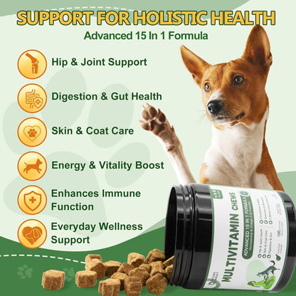Dog & Cat Multivitamin Complete Supplement with MSM & Glucosamine, Omegas 3 & 6, Probiotics