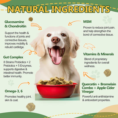 Dog & Cat Multivitamin Complete Supplement with MSM & Glucosamine, Omegas 3 & 6, Probiotics