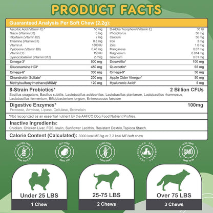 Dog & Cat Multivitamin Complete Supplement with MSM & Glucosamine, Omegas 3 & 6, Probiotics