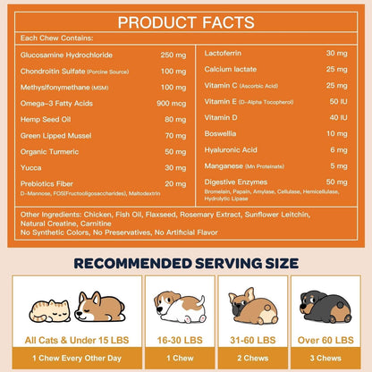 Glucosamine Chews for Dog & Cat, with Skin, Coat, Digestive and Immune Health