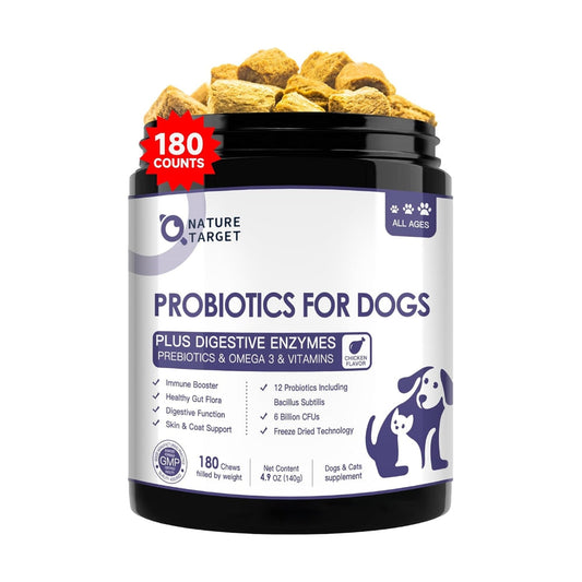 Probiotics for Dogs & Cats, 6 Billion CFUs, Freeze Dried with Prebiotics and Enzymes